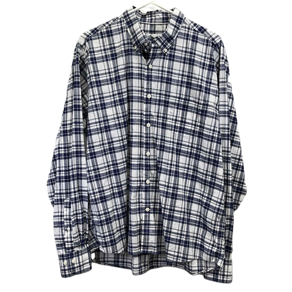 Peter Millar Crown Vintage Blue White Cotton Stretch Plaid L/S Button Shirt XL